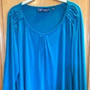 Susan Graver Style Women Blouse Tunic Top 3/4 Sleeves Green Pullover Sz XL